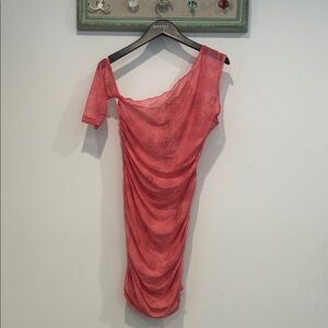 Lioness Coral Pink rose garden dirty dancing mesh stretch Mini Dress large new